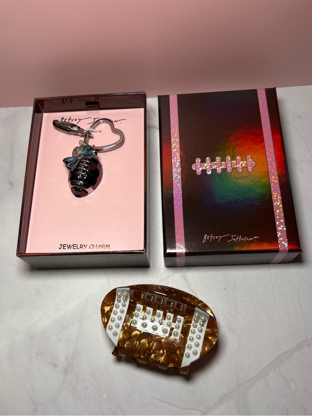 🏈 Betsey Johnson Football Bag Charm Keychain + Wild Fable Football Hair Clip